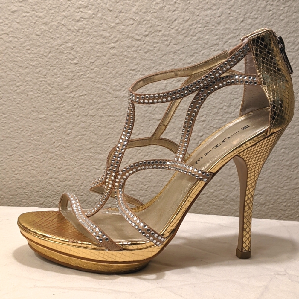 MICHAEL size 8 rhinestone/gold stiletto heels.